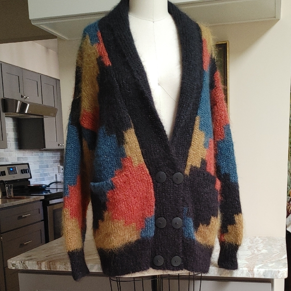 Mohair Color Block Cardigan One Size